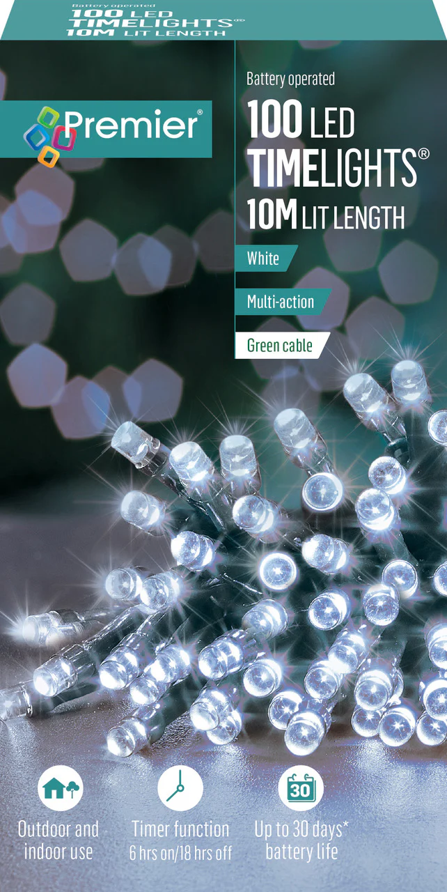 Battery Operated Multi Action Cold / Cool White LED Timelights Green Cable - Image 3