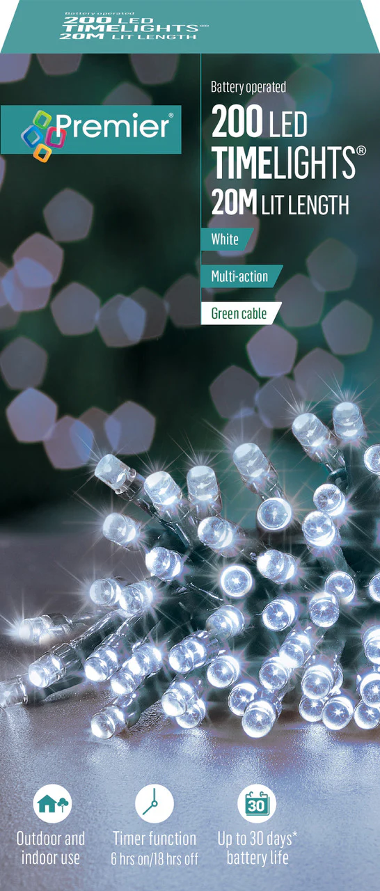 Battery Operated Multi Action Cold / Cool White LED Timelights Green Cable - Image 4