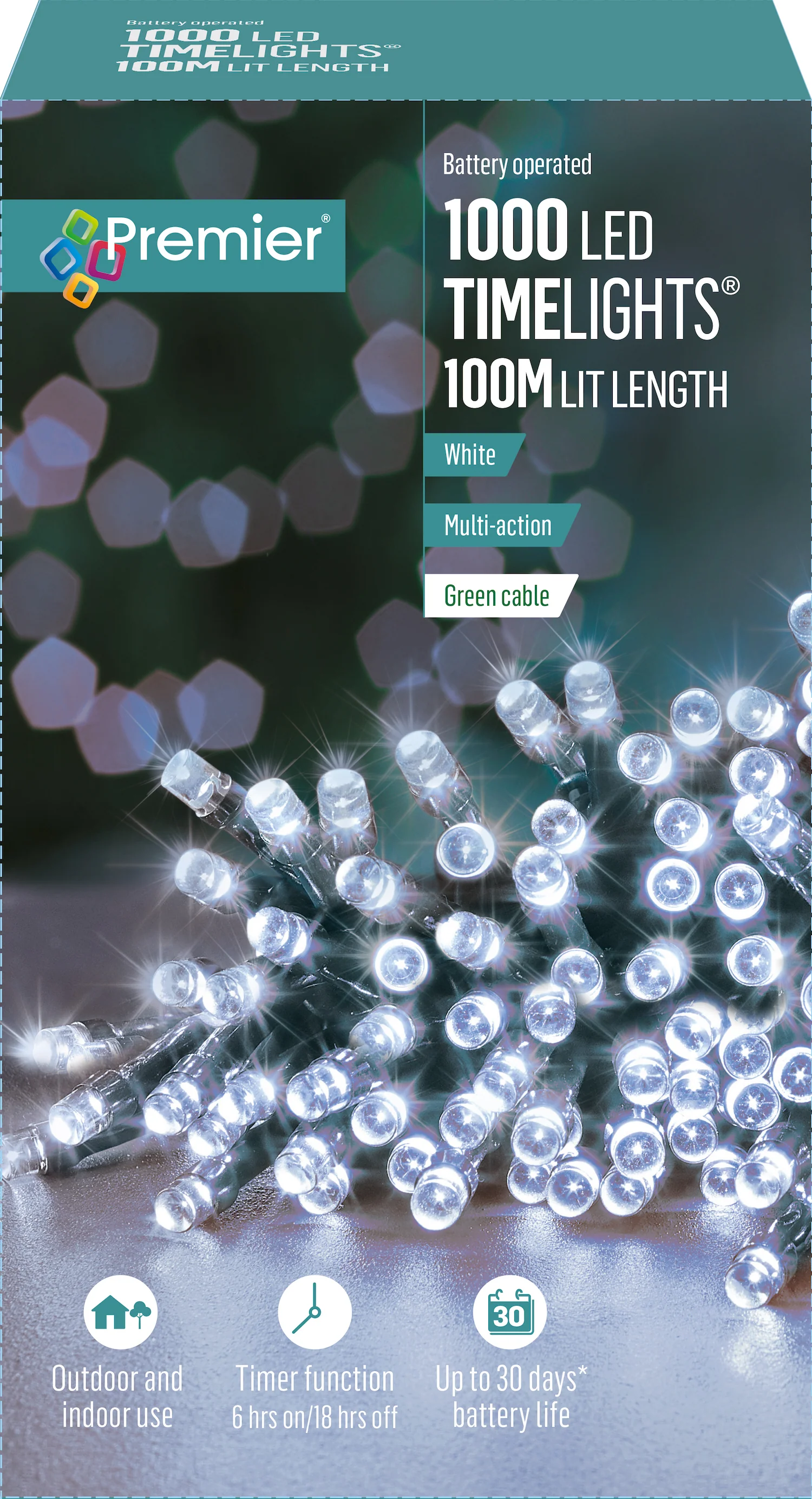 Battery Operated Multi Action Cold / Cool White LED Timelights Green Cable - Image 7