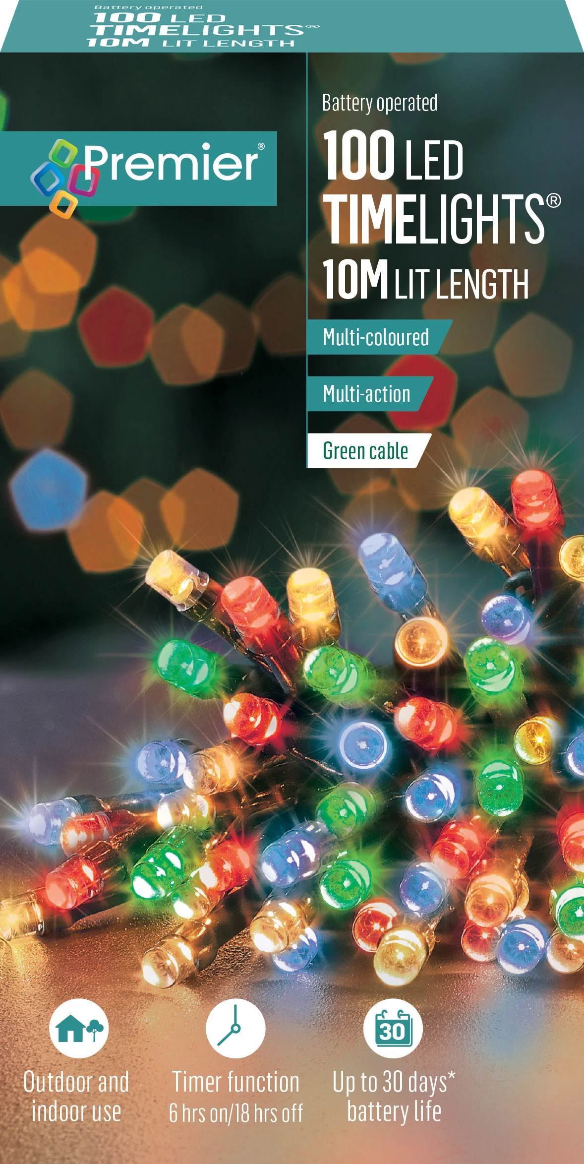 Battery Operated Multi Action Multi Coloured LED Timelights Green Cable - Image 3
