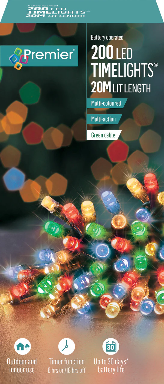 Battery Operated Multi Action Multi Coloured LED Timelights Green Cable - Image 4