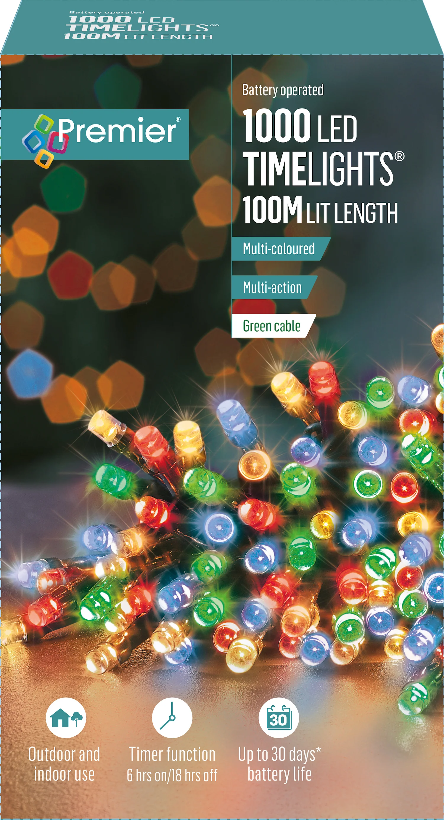 Battery Operated Multi Action Multi Coloured LED Timelights Green Cable - Image 7