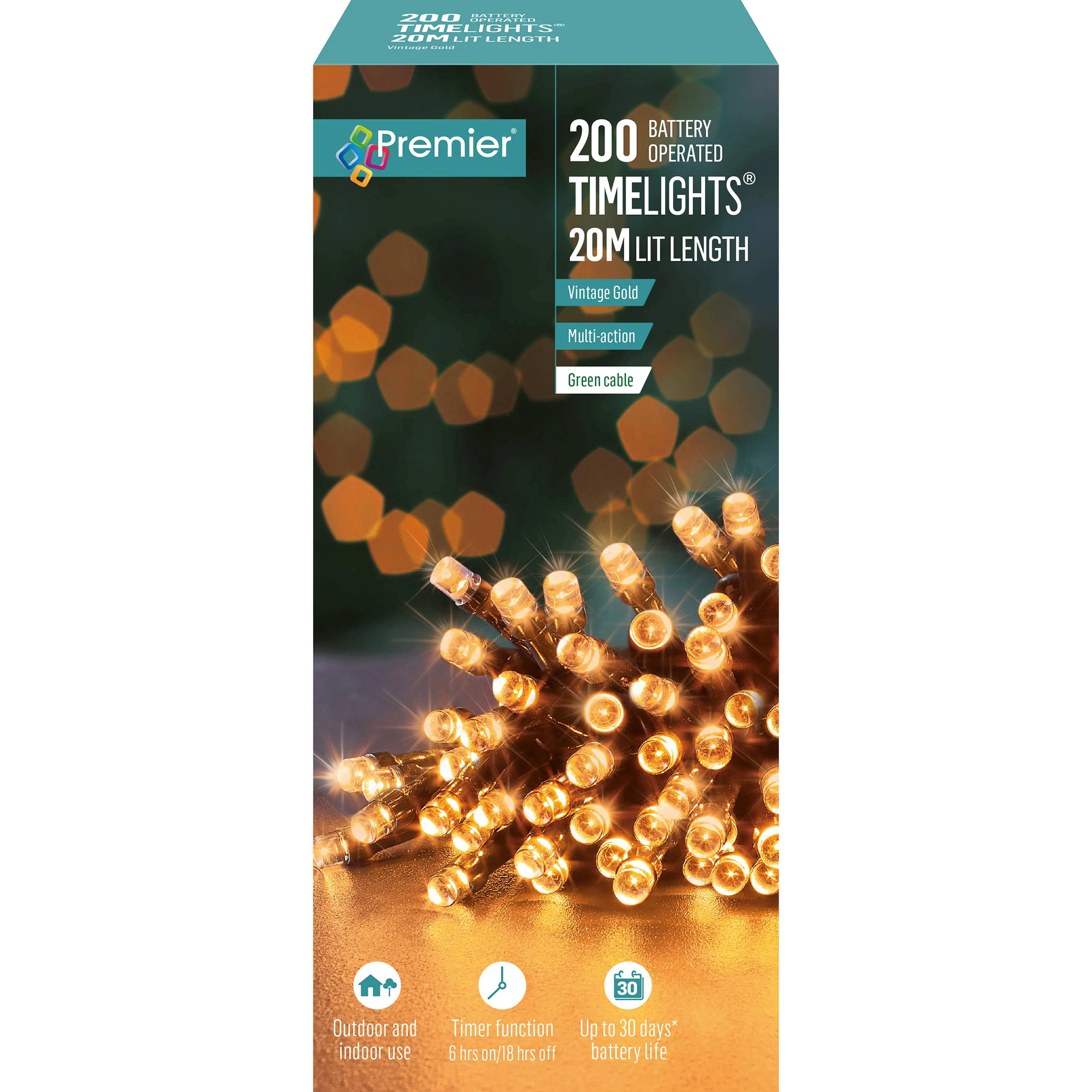 Battery Operated Multi Action Vintage Gold LED String Time Lights Green Cable - Image 3