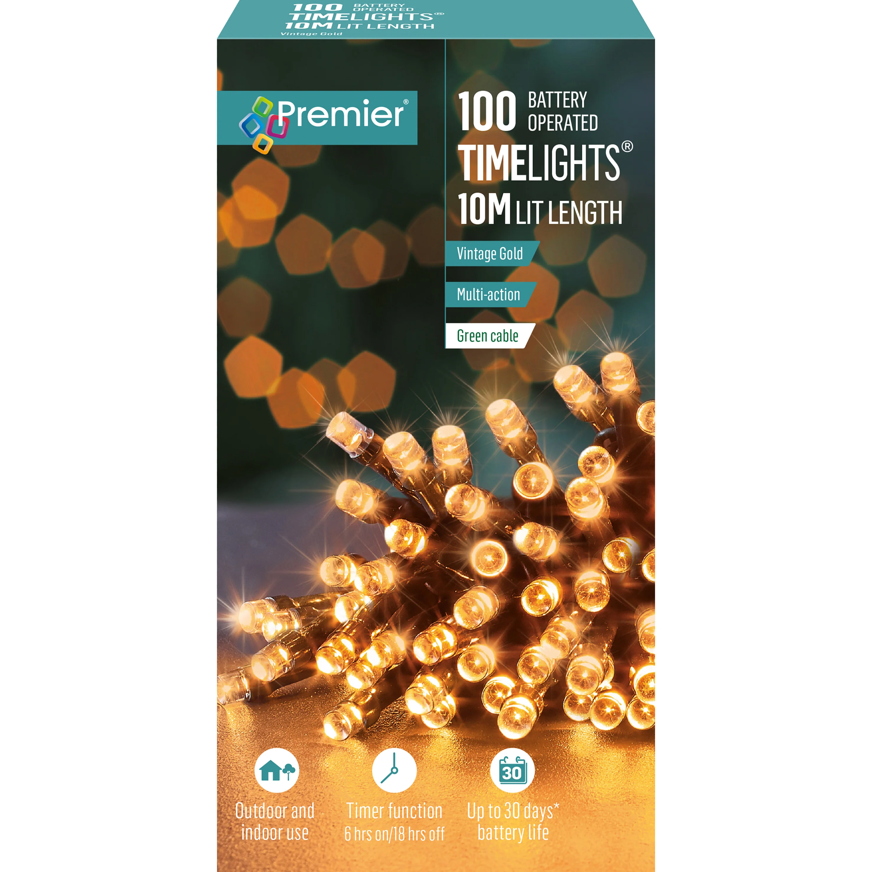 Battery Operated Multi Action Vintage Gold LED String Time Lights Green Cable - Image 4