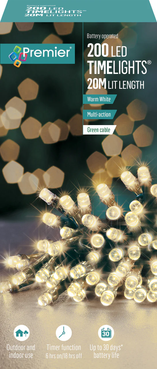 Battery Operated Multi Action Warm White LED String Time Lights Green Cable - Image 4