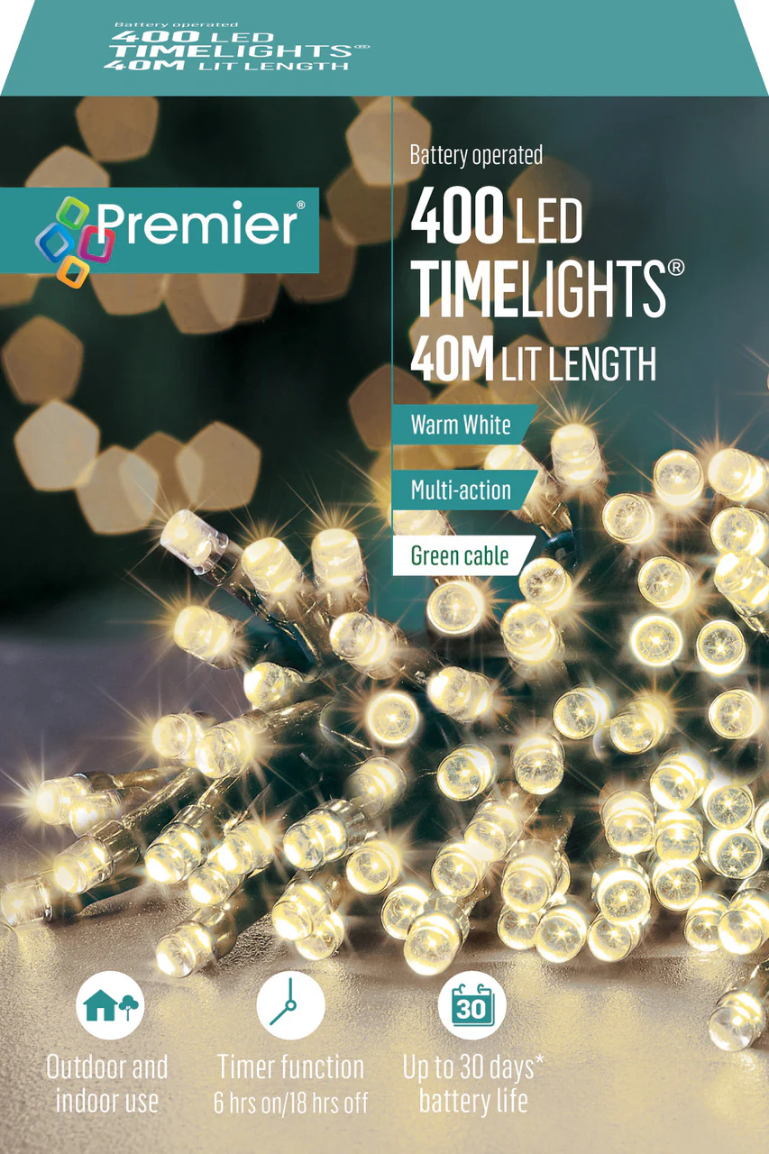 Battery Operated Multi Action Warm White LED String Time Lights Green Cable - Image 5