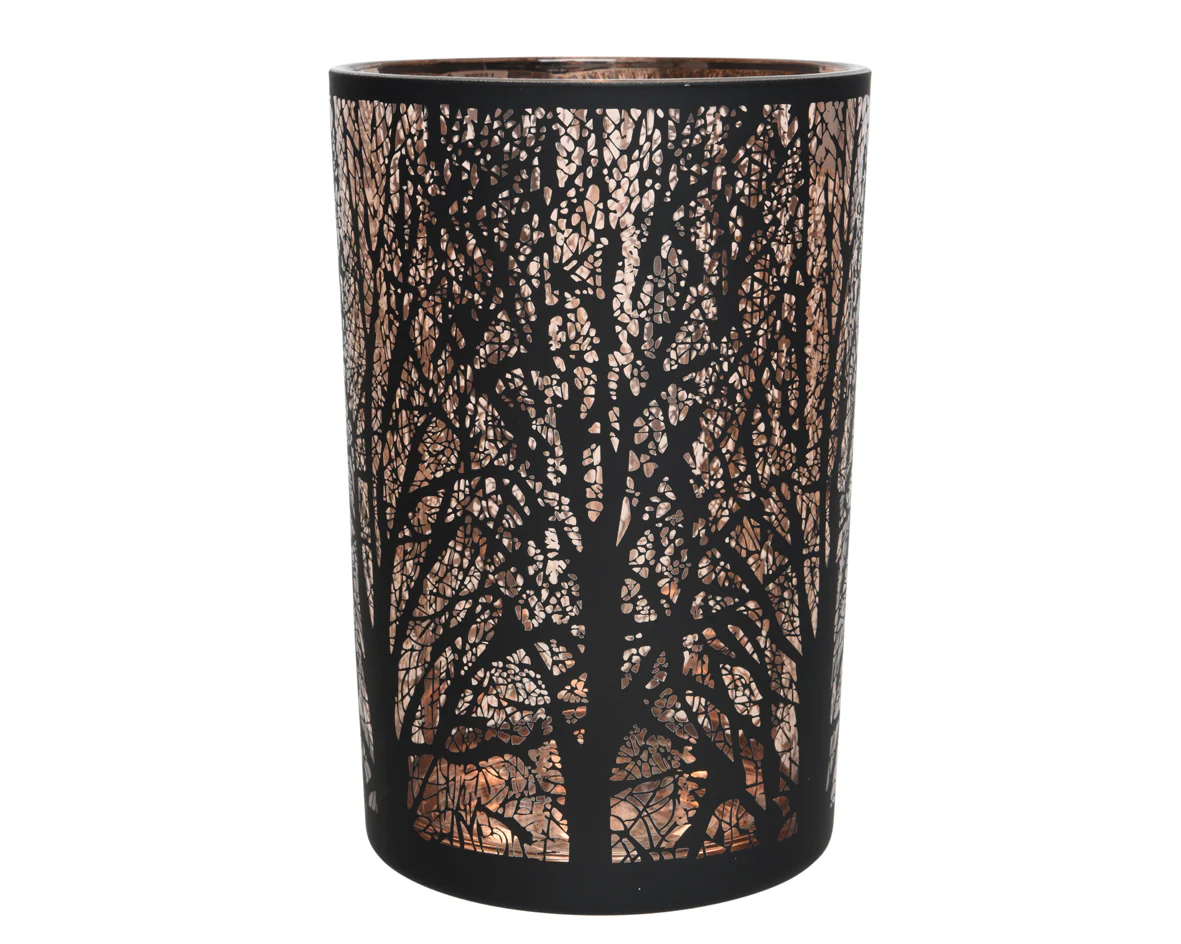 Black Antique Hurricane Tea Light Holder with Trees - Image 3