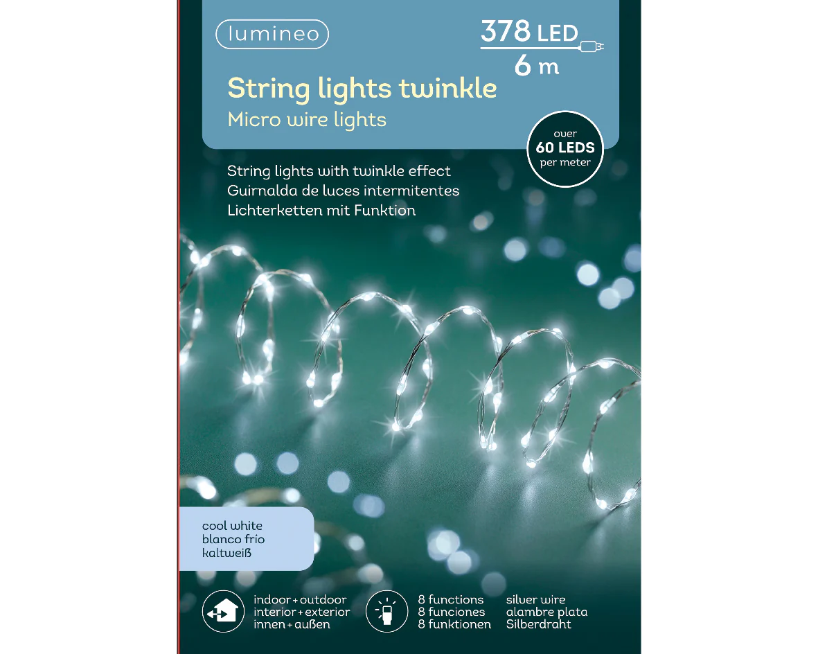 Cool White Dense Micro LED Twinkle String Lights with Silver Cable - Image 3