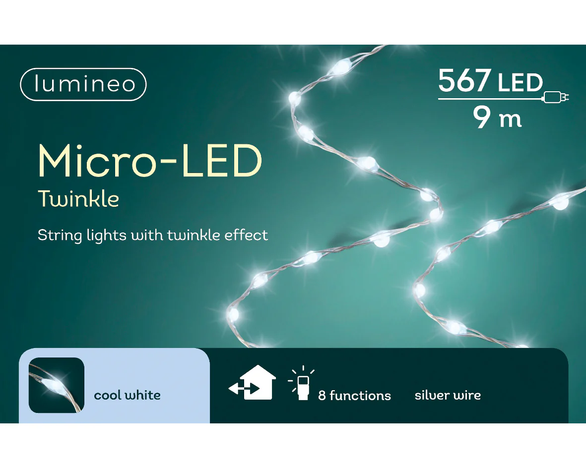 Cool White Dense Micro LED Twinkle String Lights with Silver Cable - Image 4