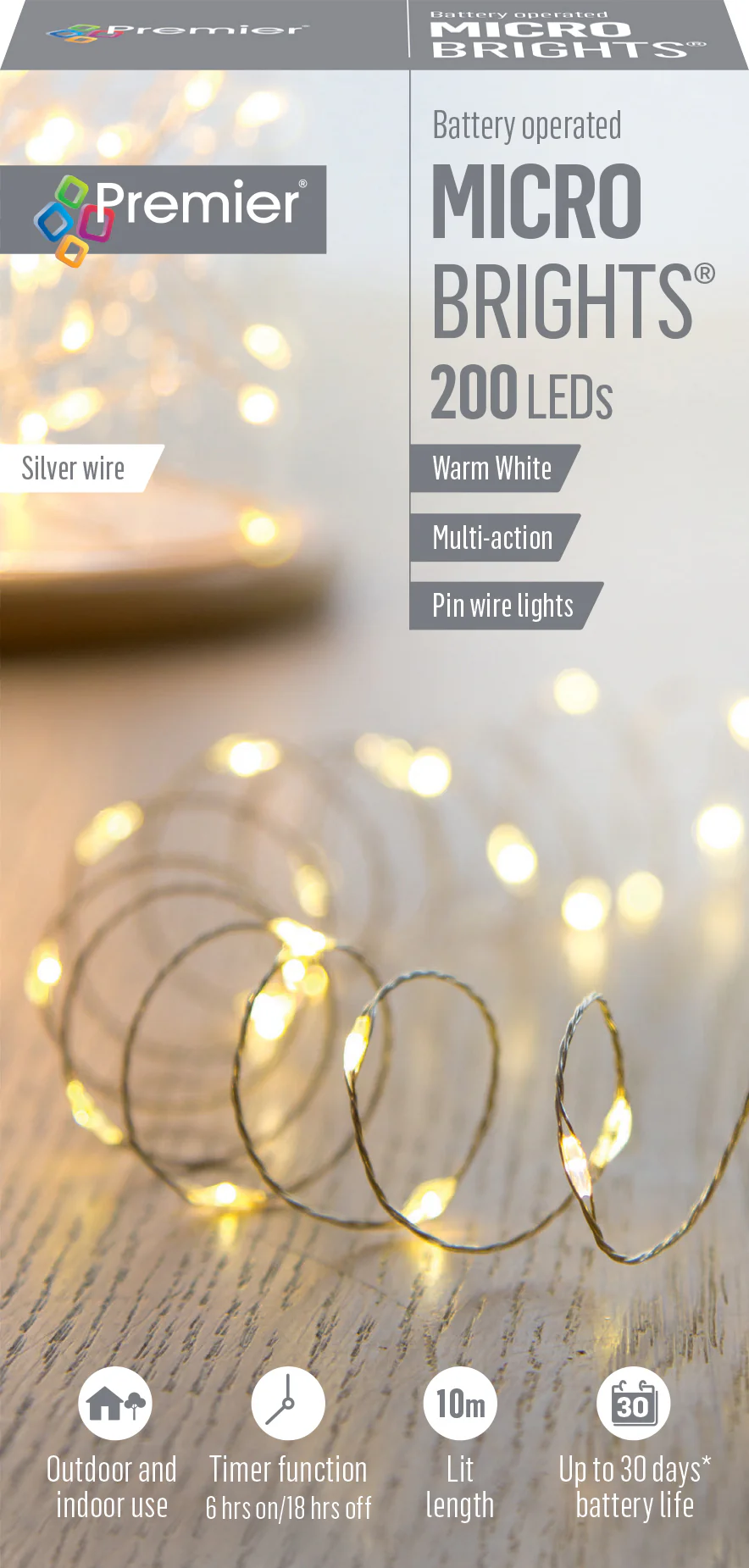 Battery Operated Warm White Multi Action Pin Wire Microbrights with Timer - Image 3