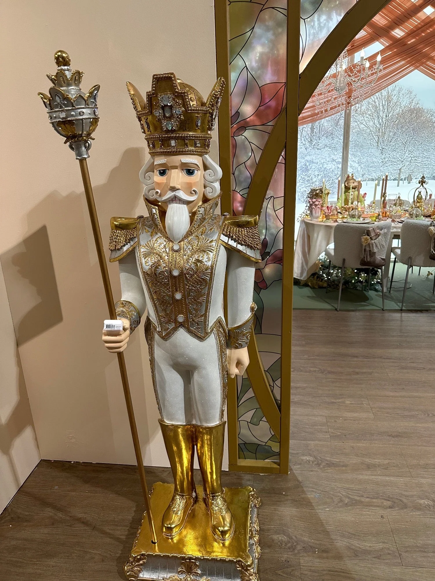 White & Gold Jewelled Giant Rustic Nutcracker - 178cm - Image 3