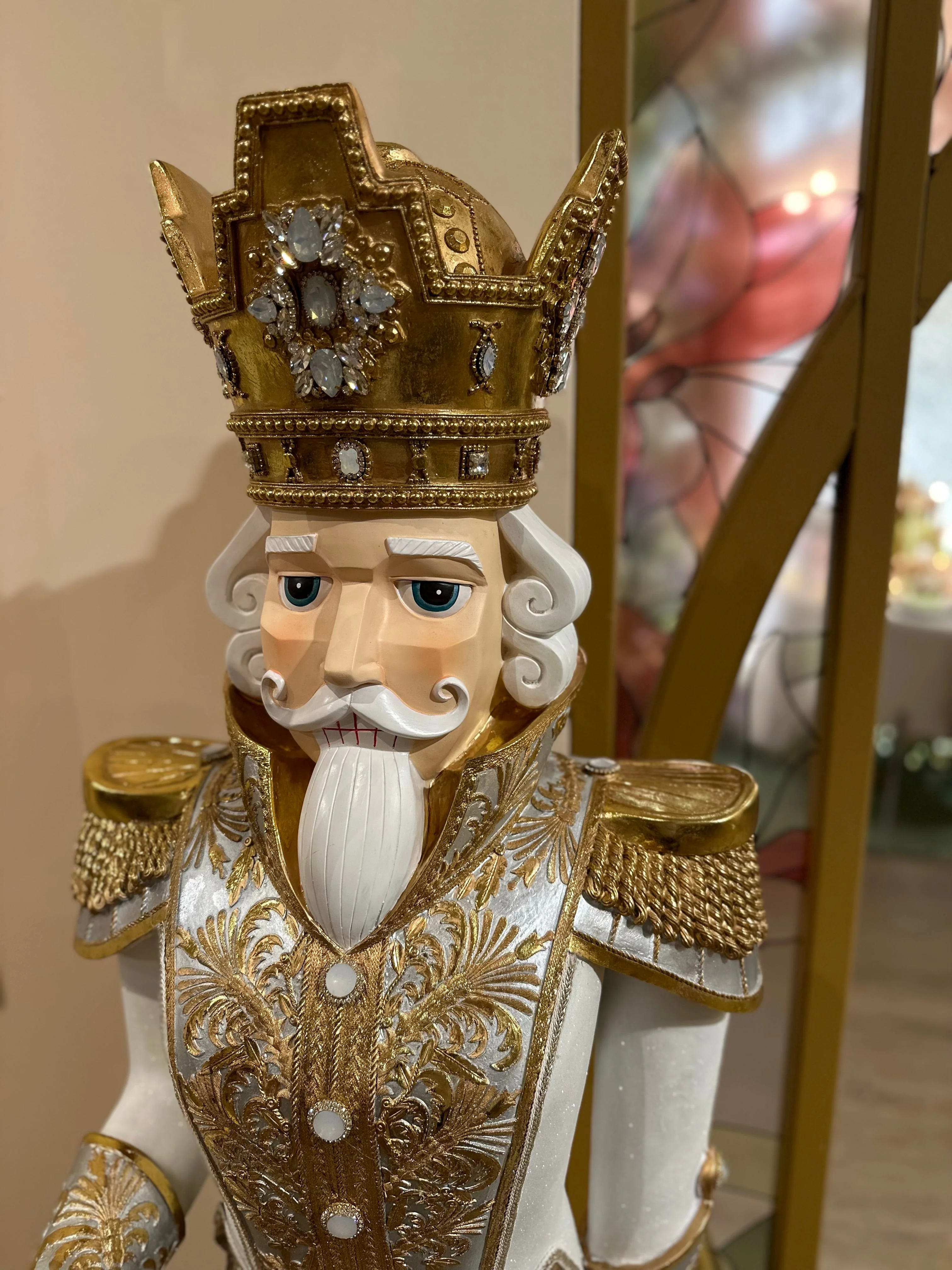 White & Gold Jewelled Giant Rustic Nutcracker - 178cm - Image 4