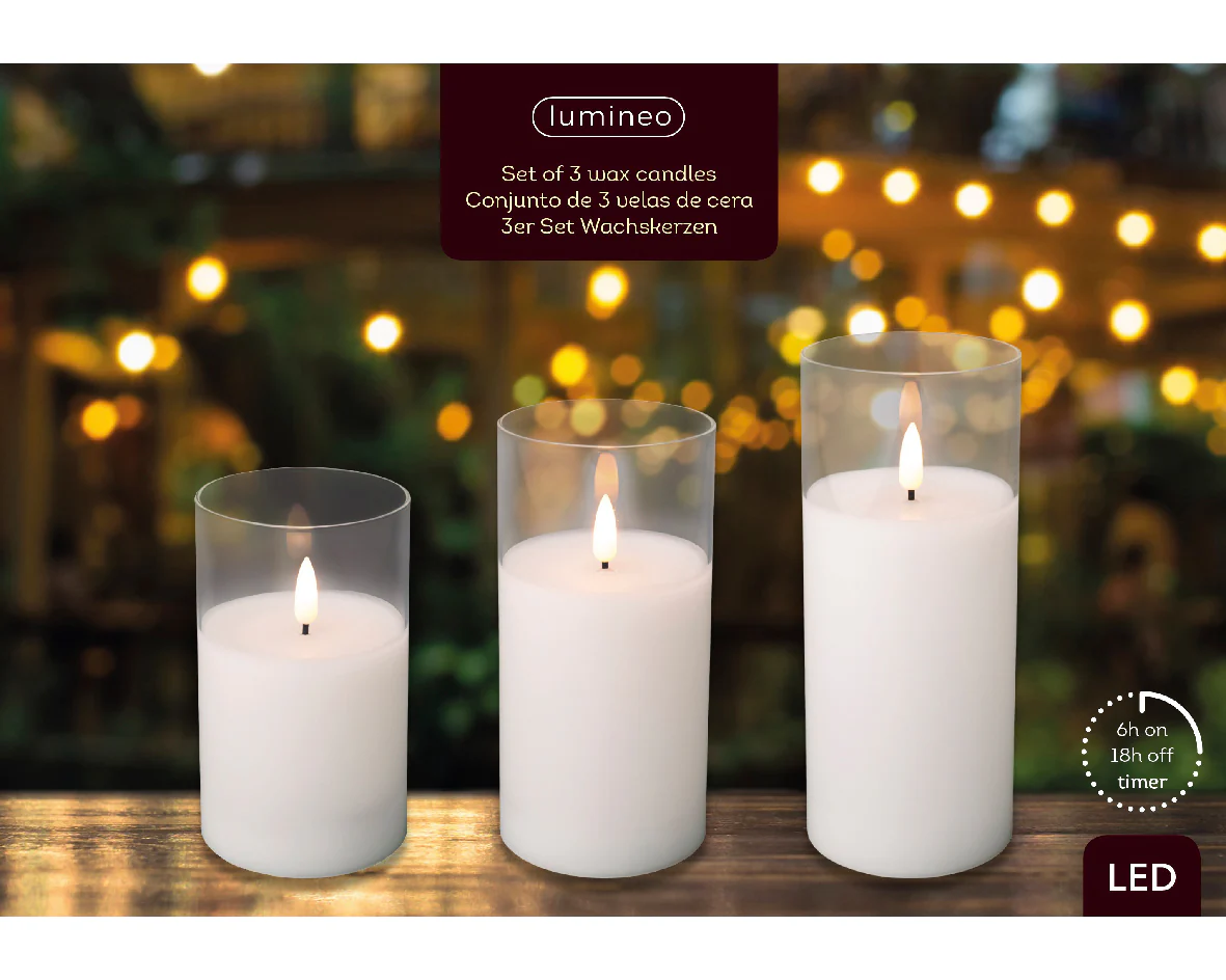 LED Wax White Glass Candles - Set of 3 - Image 3