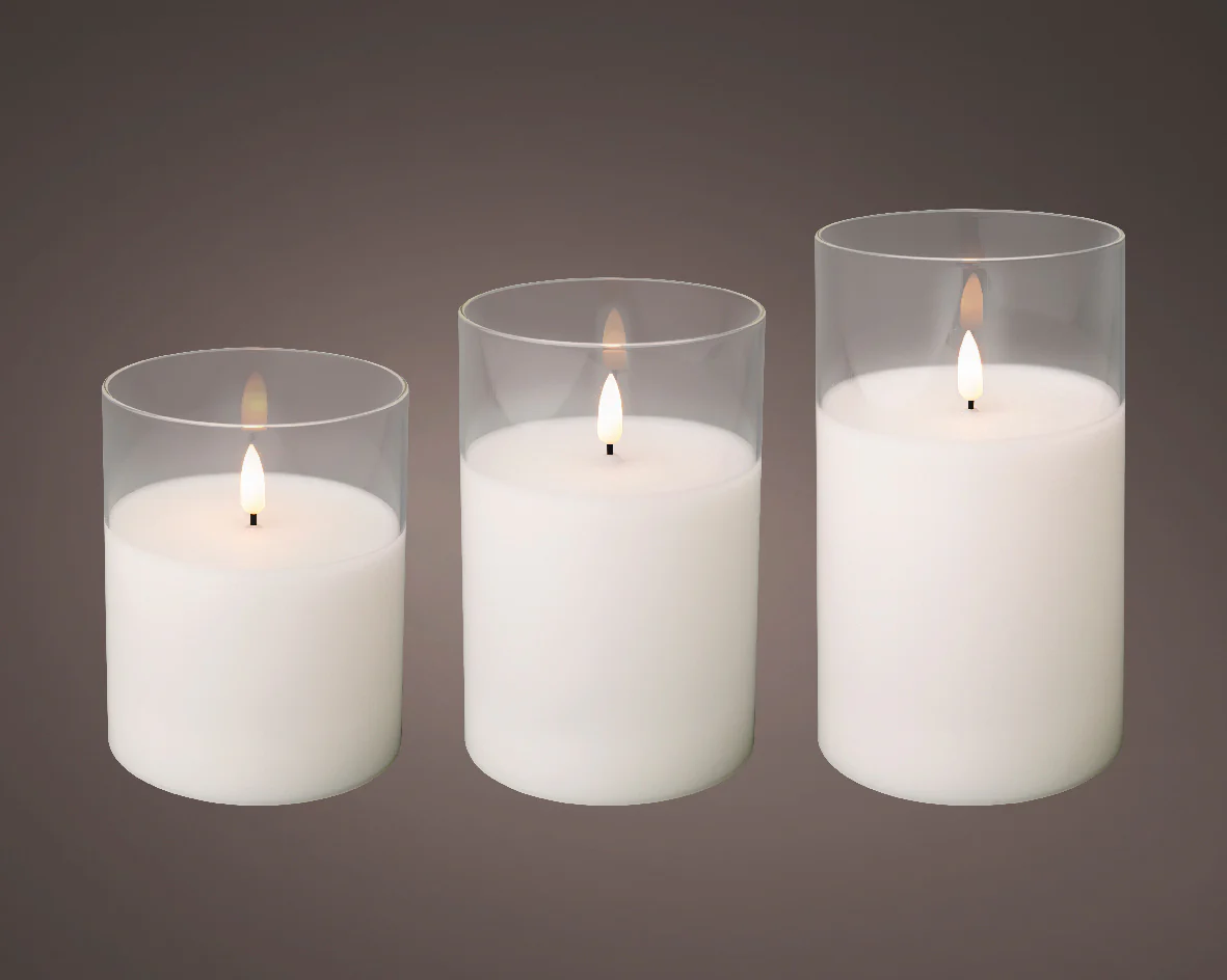 LED Wax White Glass Candles - Set of 3 - Image 4