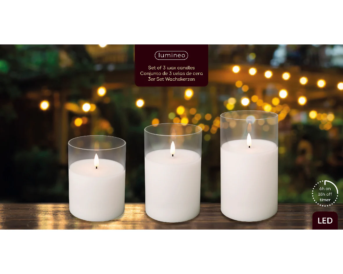 LED Wax White Glass Candles - Set of 3 - Image 5