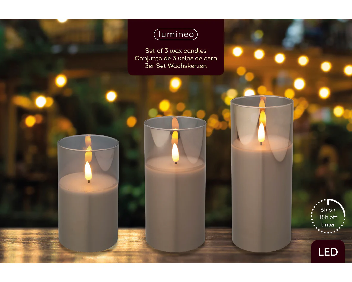 LED Wax Smokey Glass Candles - Set of 3 - Image 3