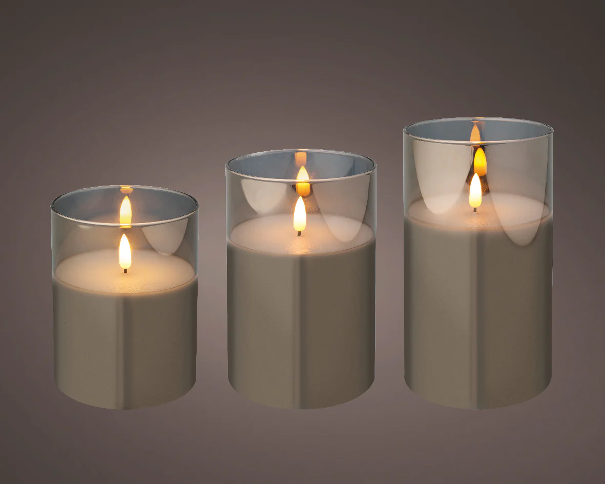 LED Wax Smokey Glass Candles - Set of 3 - Image 4