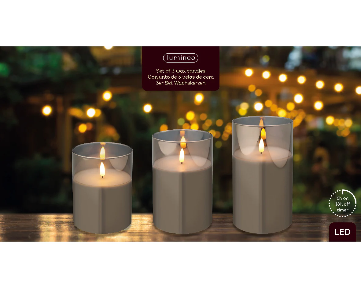 LED Wax Smokey Glass Candles - Set of 3 - Image 5
