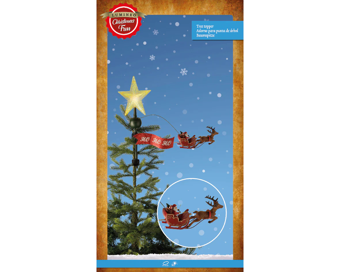 Lumineo Light Up Santa Sleigh Star Tree Topper with Motion - Image 3