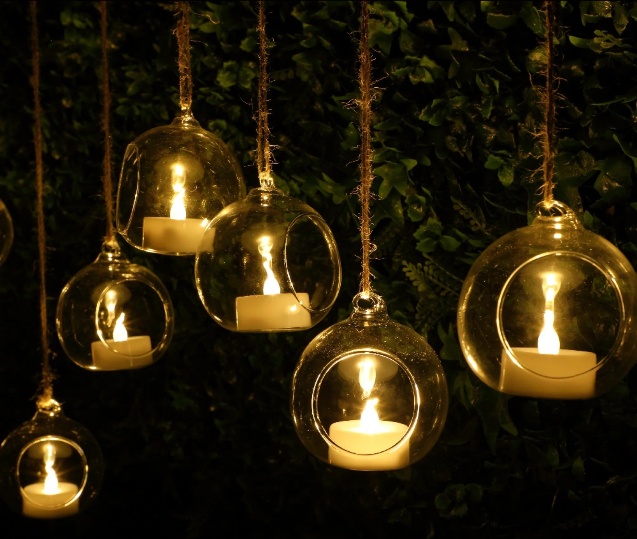 NOMA - Jute Rope Floating TeaLight Candles in Glass Bubbles with Remote Control - Pack of 6 - Image 3