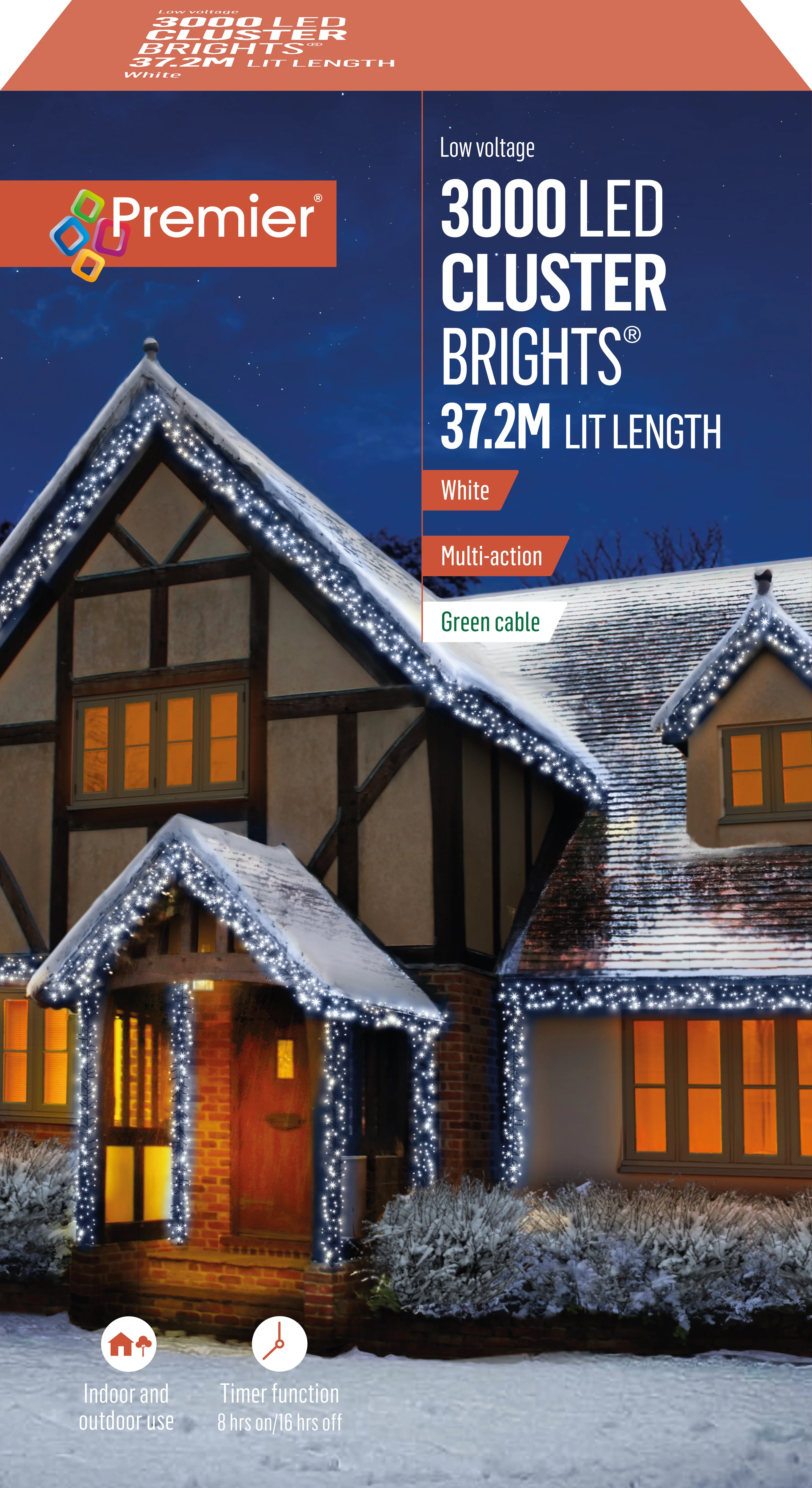 Premier - Cold / Cool White LED Multi Action Christmas Cluster Lights ClusterBrights Green Cable - Image 8