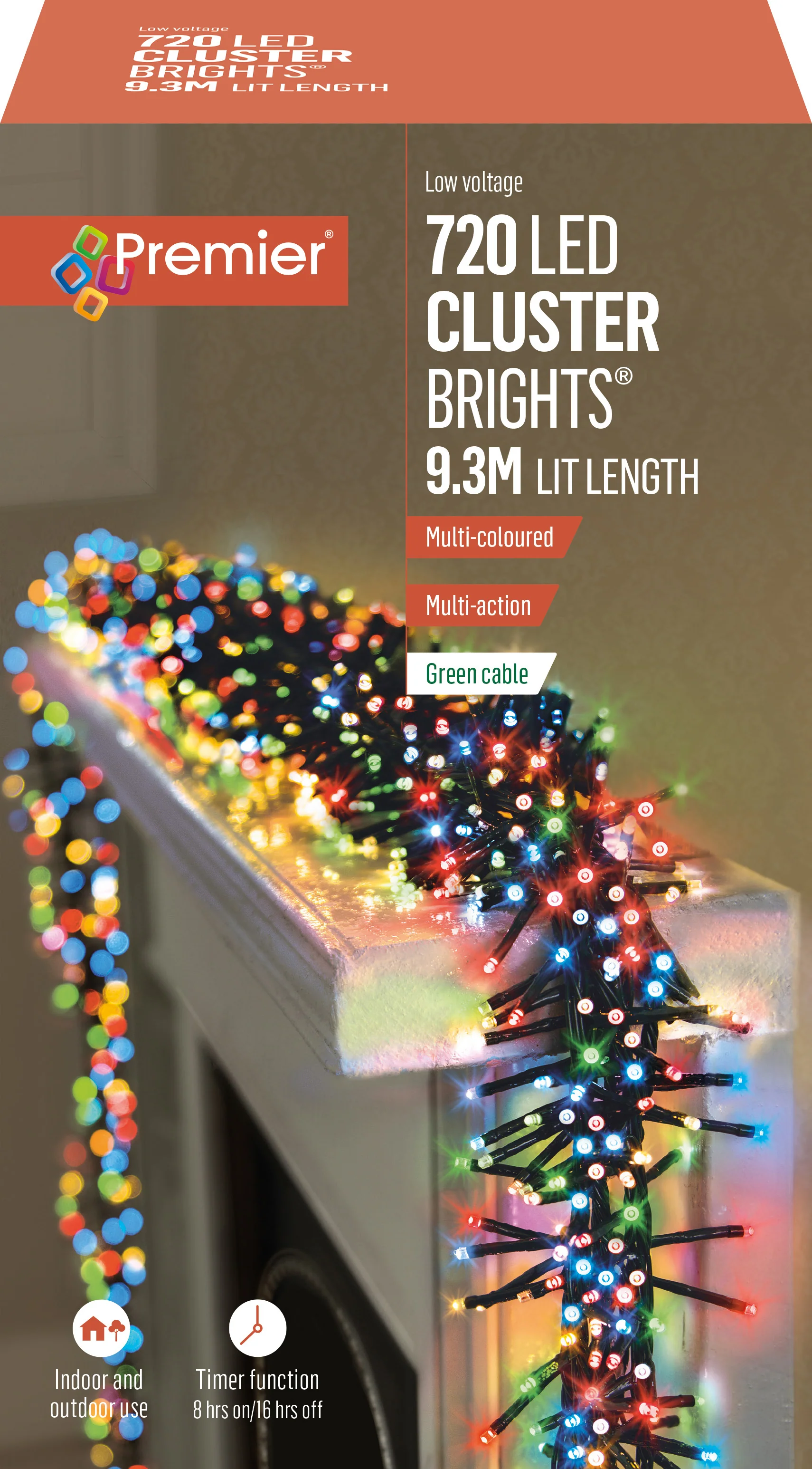 Premier Multi Coloured LED Multi Action Christmas Cluster Lights Cluster Brights - Image 5