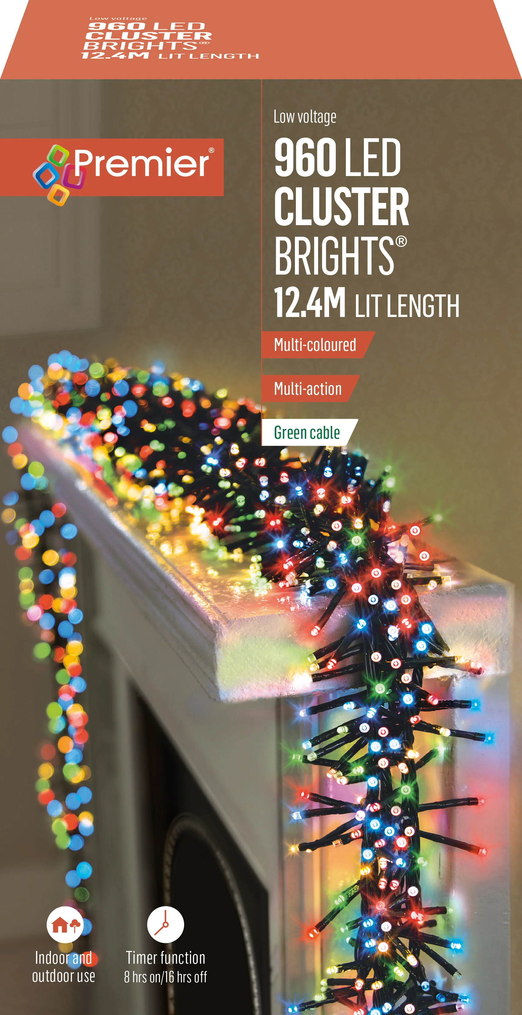 Premier Multi Coloured LED Multi Action Christmas Cluster Lights Cluster Brights - Image 7