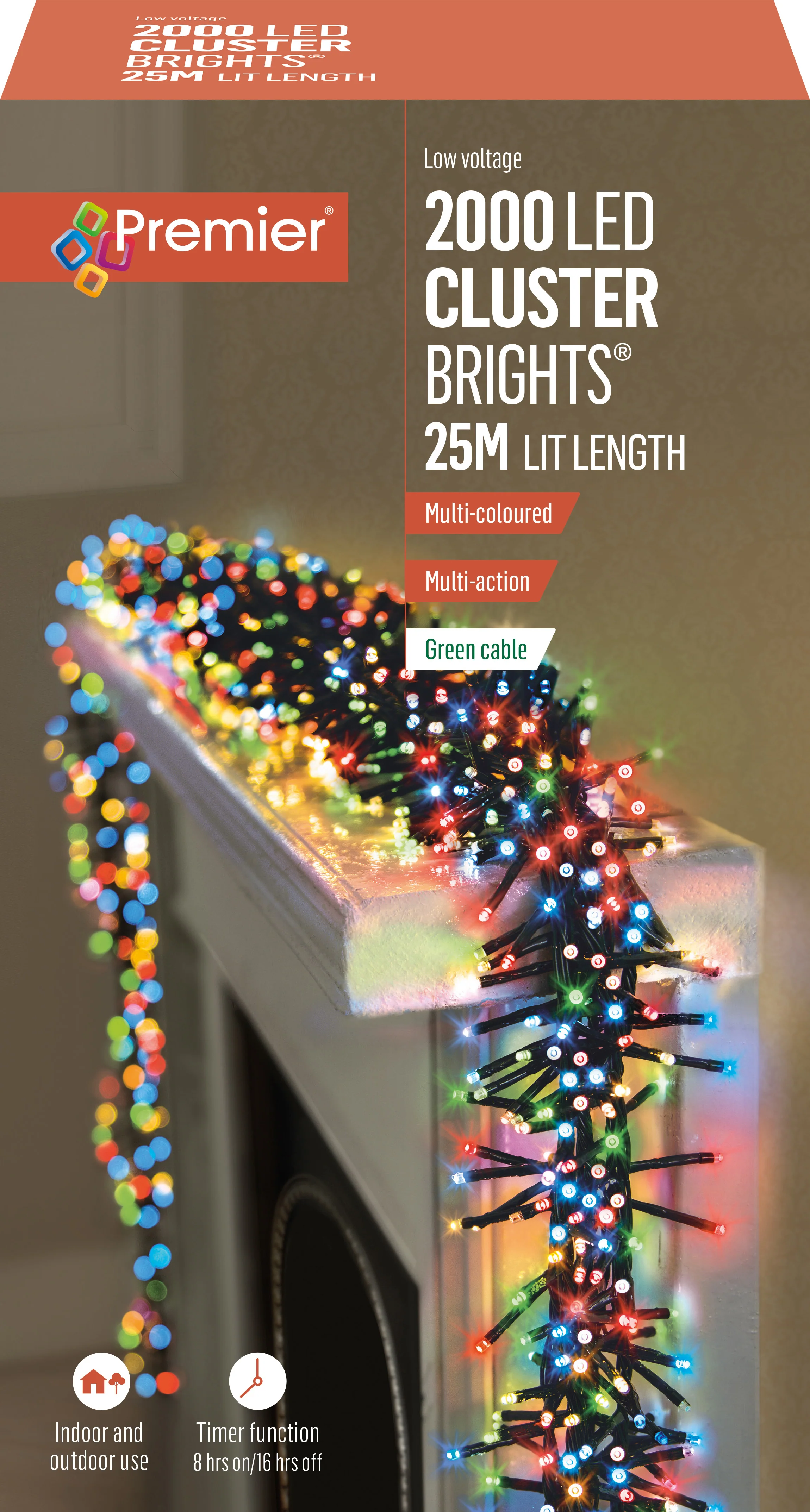 Premier Multi Coloured LED Multi Action Christmas Cluster Lights Cluster Brights - Image 8