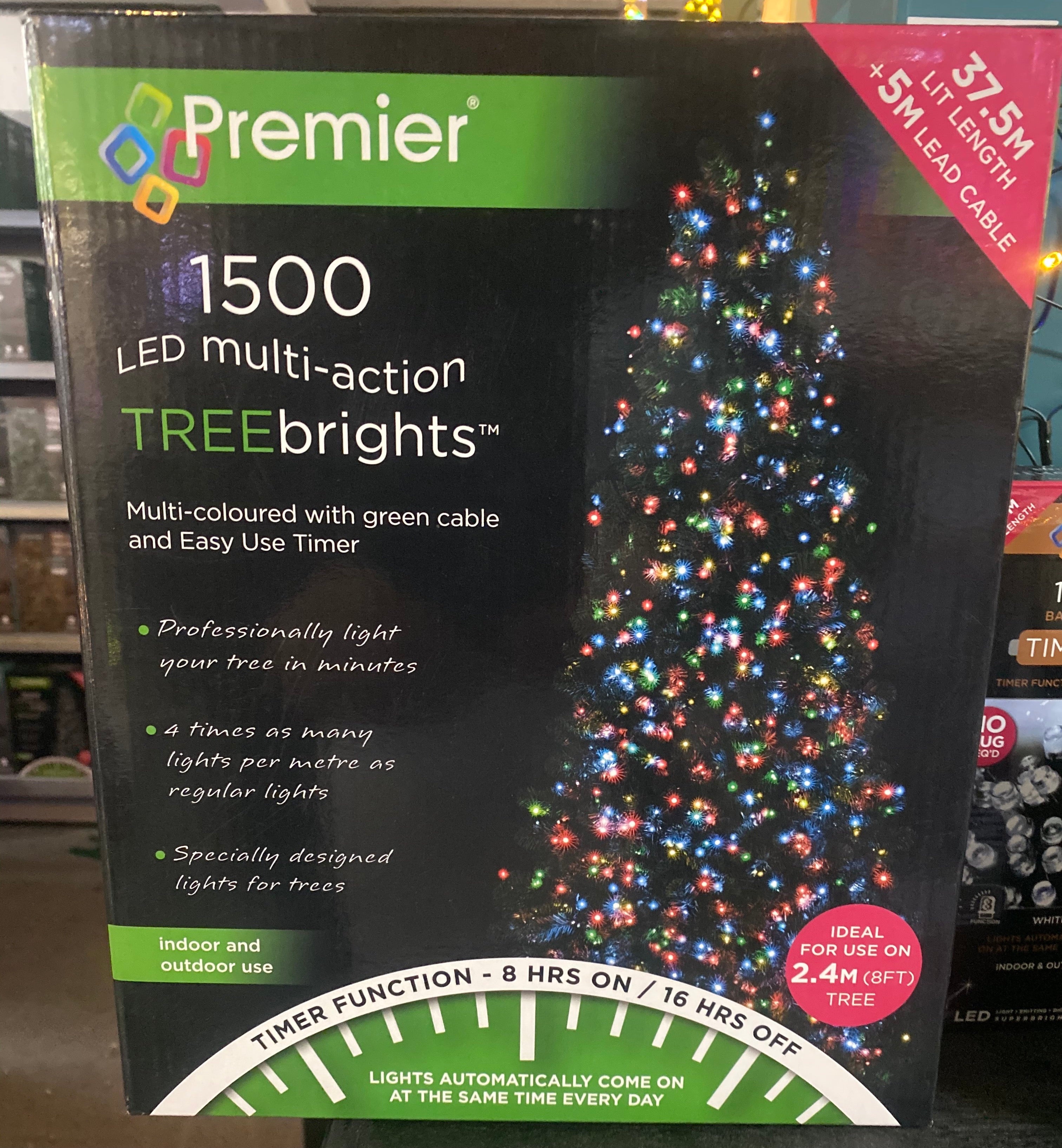 Premier Multi Coloured Multi Action LED Tree Brights Timer Christmas Tree Lights Green Cable - Image 5