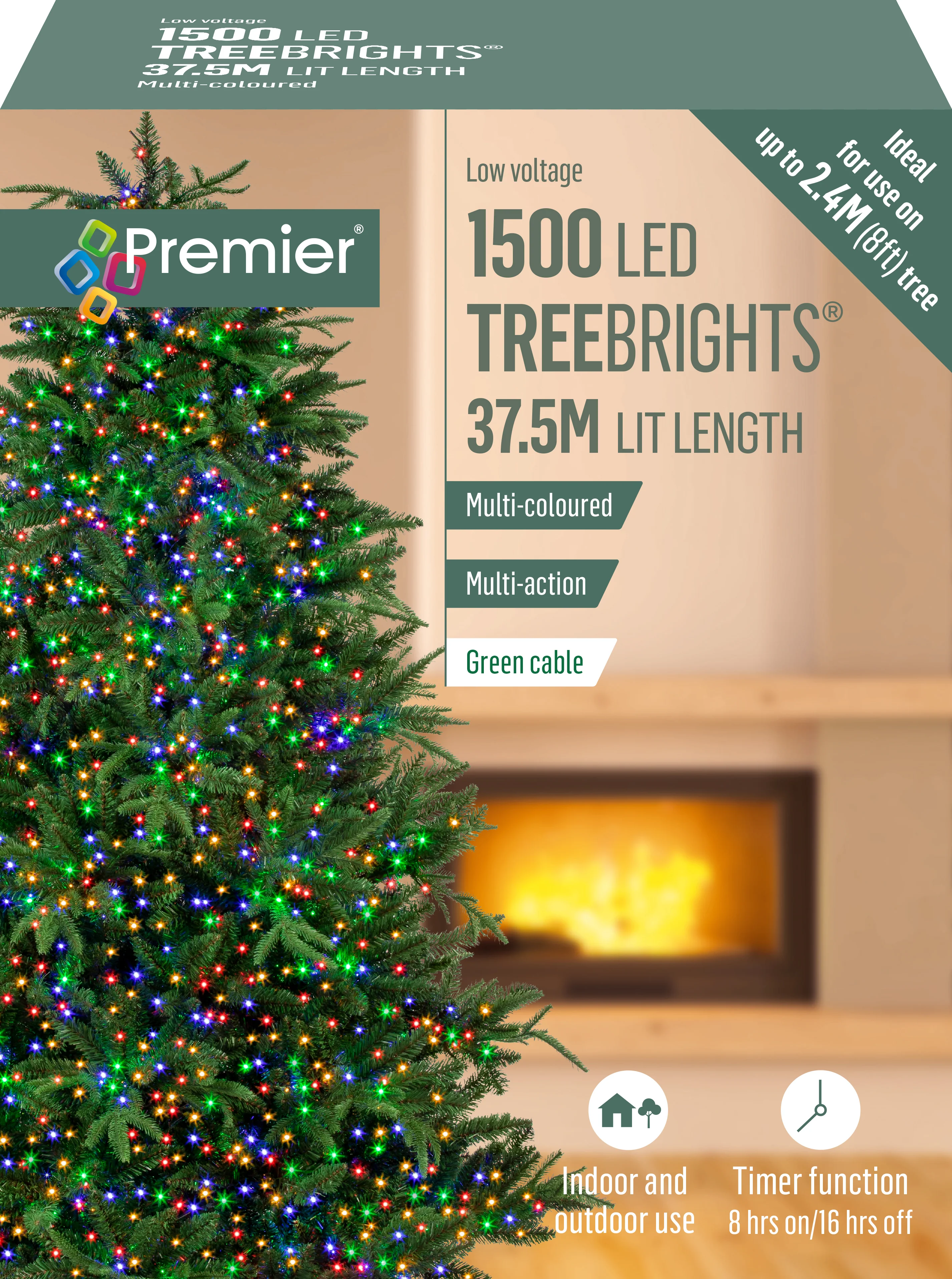 Premier Multi Coloured Multi Action LED Tree Brights Timer Christmas Tree Lights Green Cable - Image 8