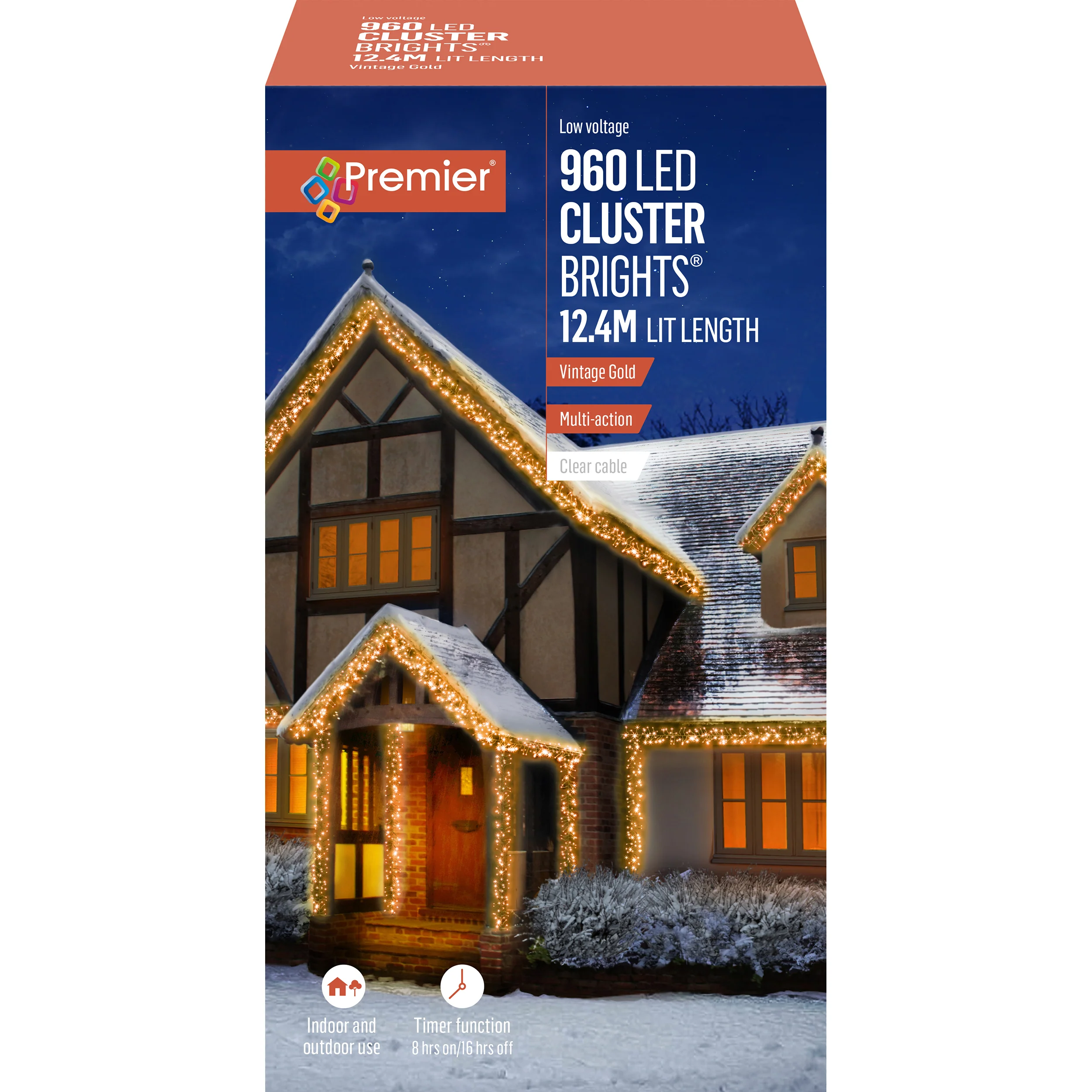 Premier - Vintage Gold LED Multi Action Christmas Cluster Lights Cluster Brights Green Cable - Image 4