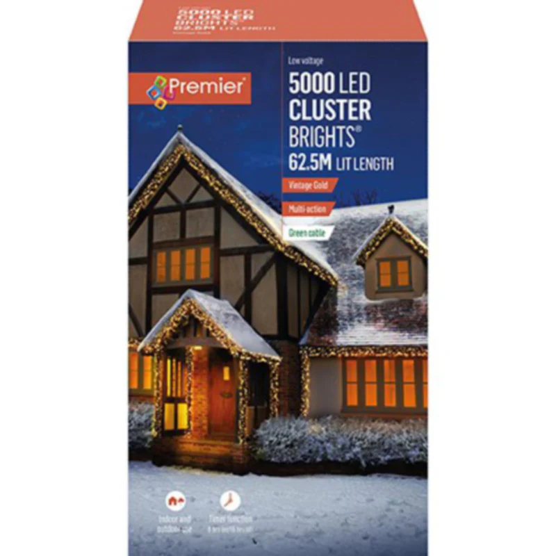 Premier - Vintage Gold LED Multi Action Christmas Cluster Lights Cluster Brights Green Cable - Image 7