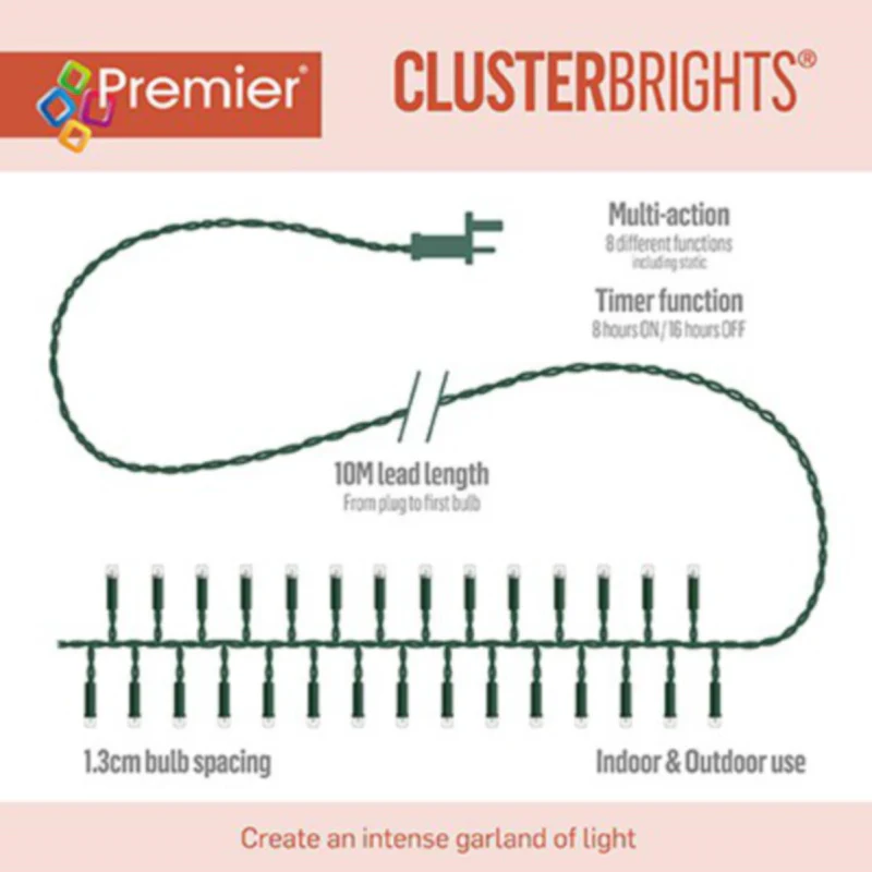 Premier - Vintage Gold LED Multi Action Christmas Cluster Lights Cluster Brights Green Cable - Image 8