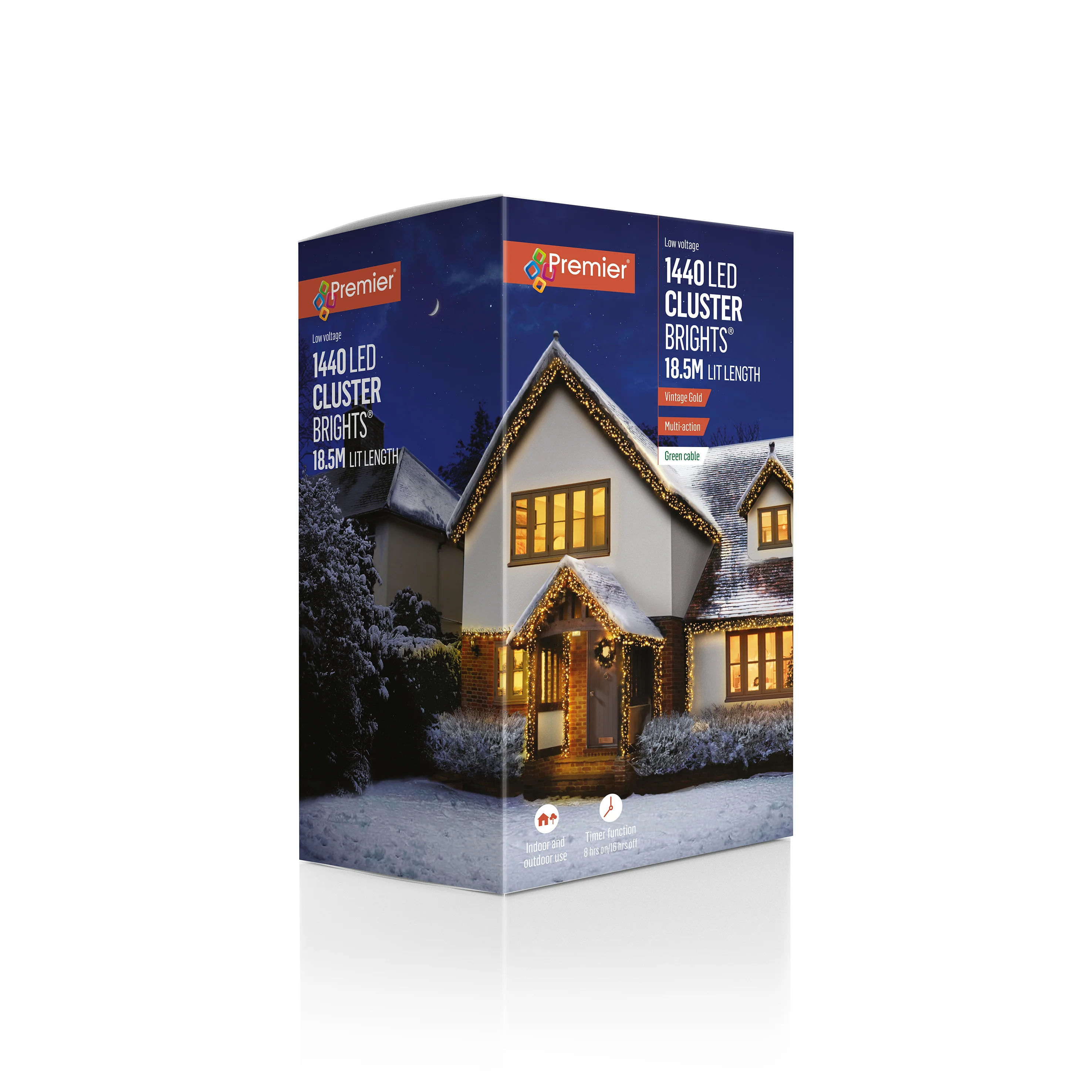 Premier - Vintage Gold LED Multi Action Christmas Cluster Lights Cluster Brights Green Cable - Image 9