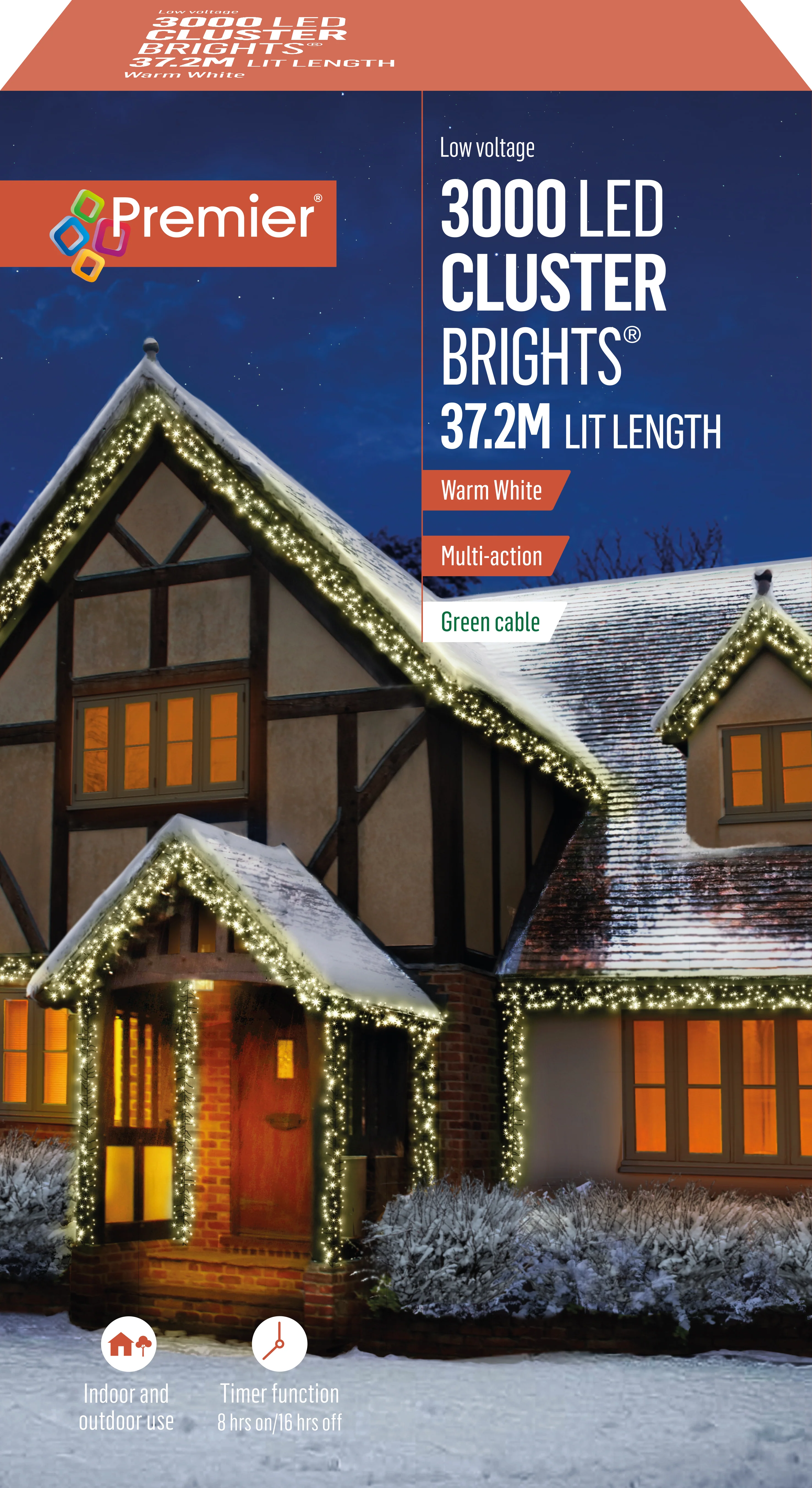 Premier Warm White LED Multi Action Christmas Cluster Lights Cluster Brights Green Cable - Image 7