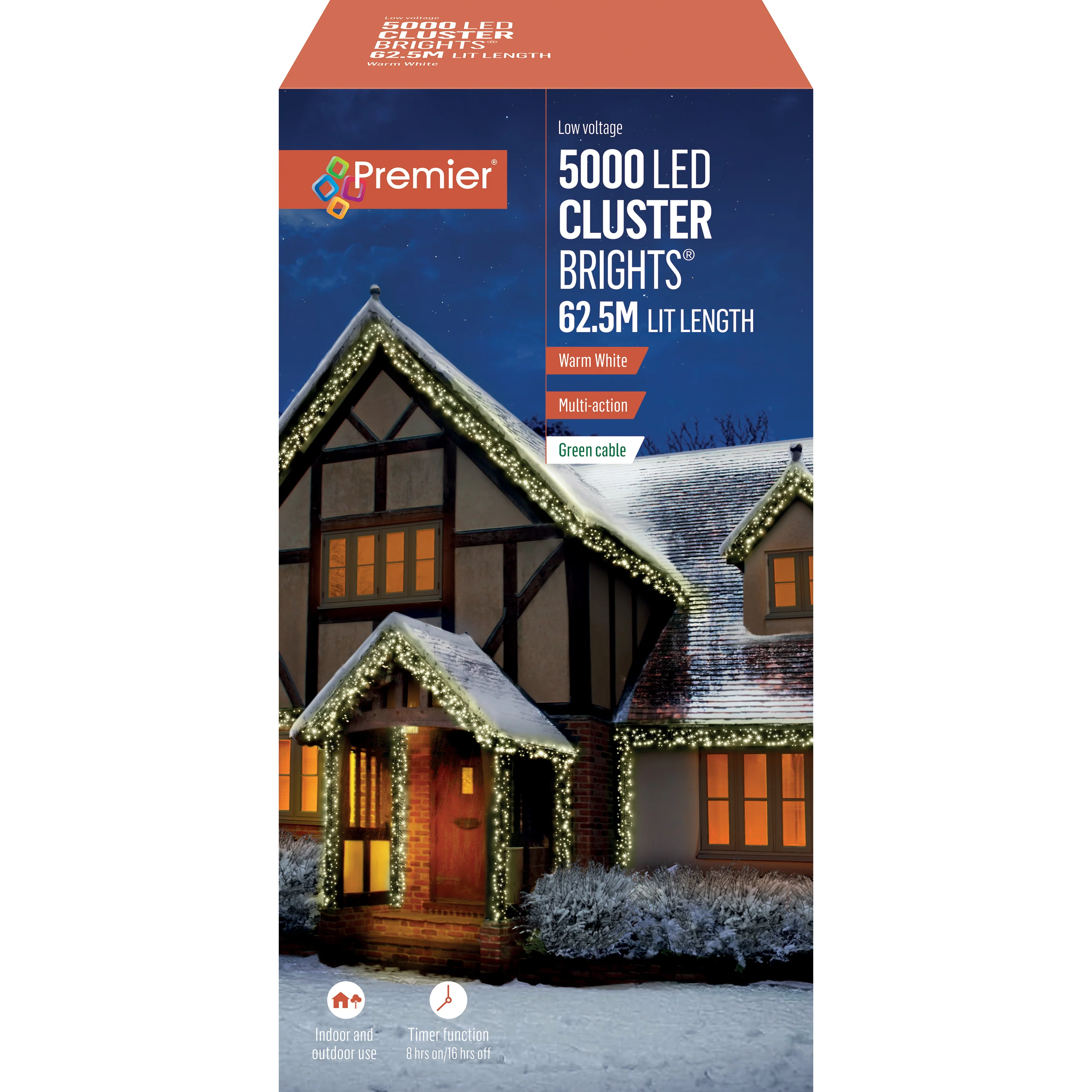 Premier Warm White LED Multi Action Christmas Cluster Lights Cluster Brights Green Cable - Image 8