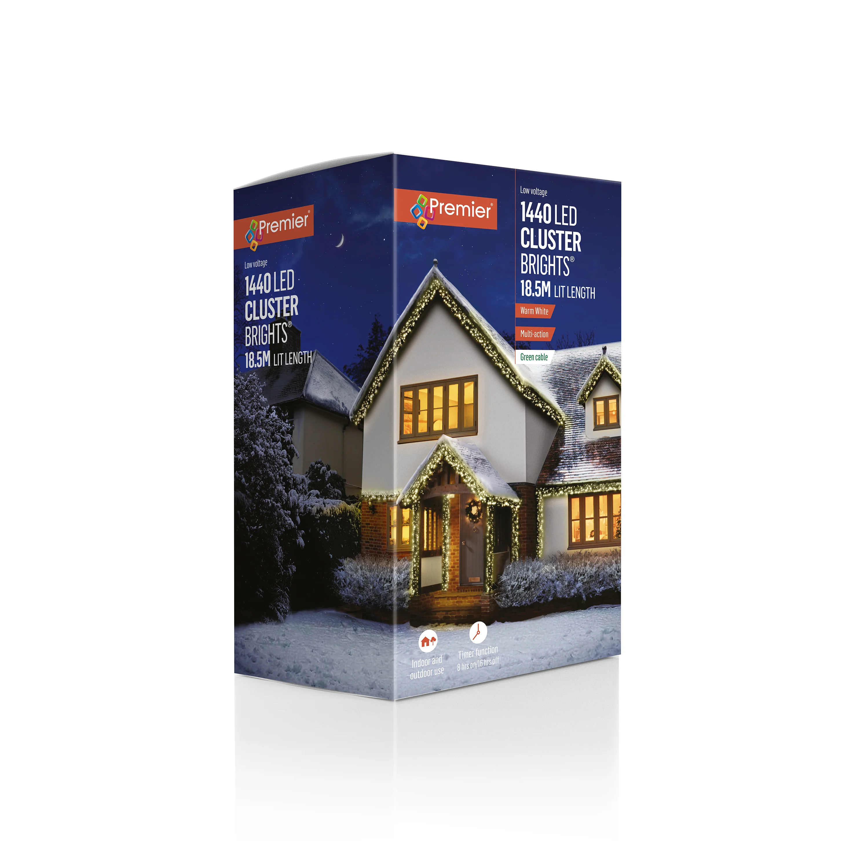 Premier Warm White LED Multi Action Christmas Cluster Lights Cluster Brights Green Cable - Image 9