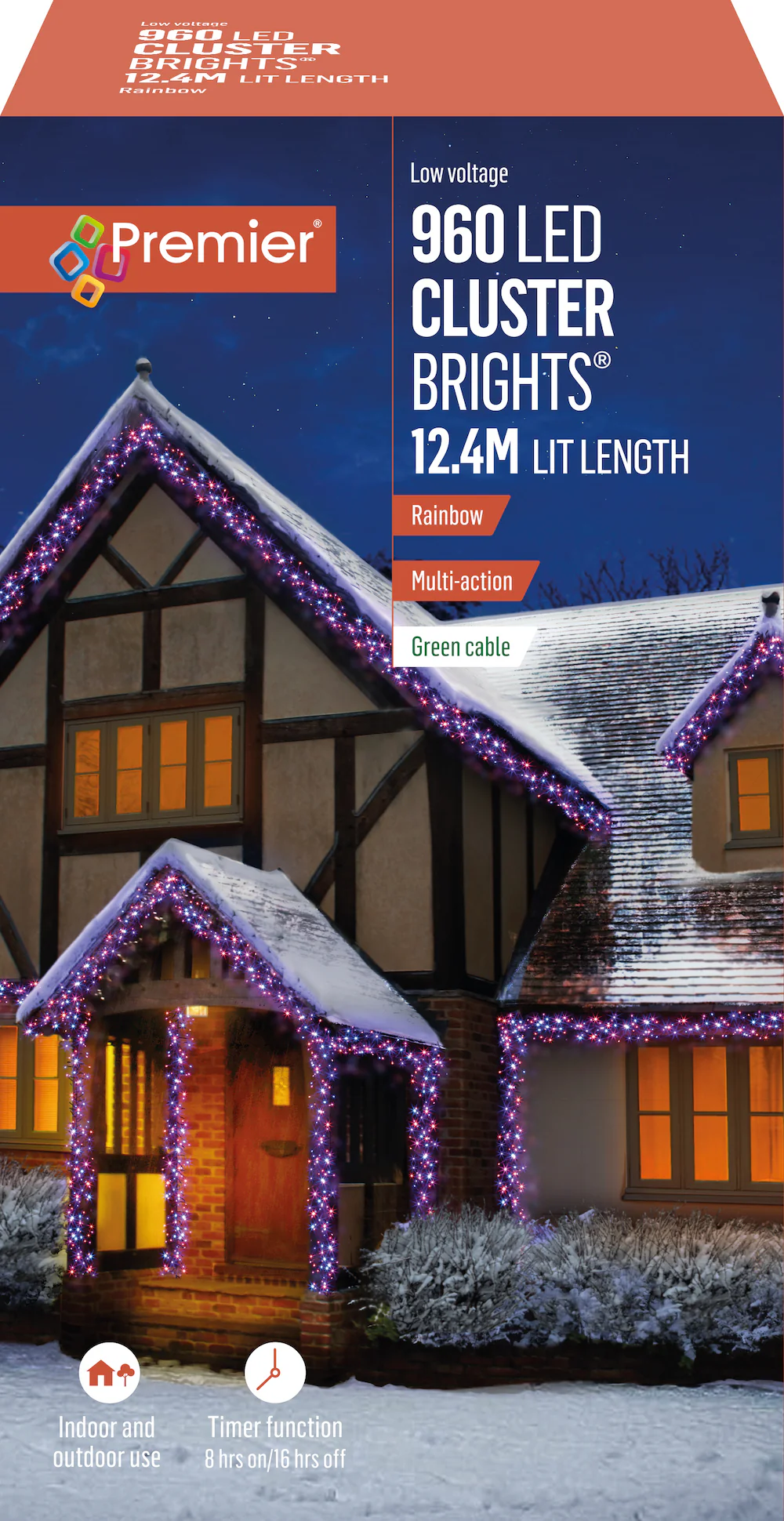 Premier - Rainbow - Purple, Pink, Turquoise & Orange LED Multi Action Christmas Cluster Lights Cluster Brights - Image 3